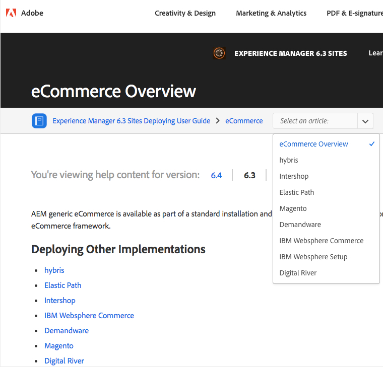 Adobe screenshot of eCommerce overview